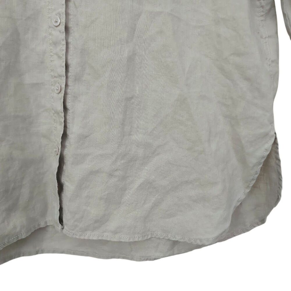 Zara Linen Shirt Womens Medium Beige Long Sleeve Button Up Boxy Coastal Boho - Picture 3 of 11